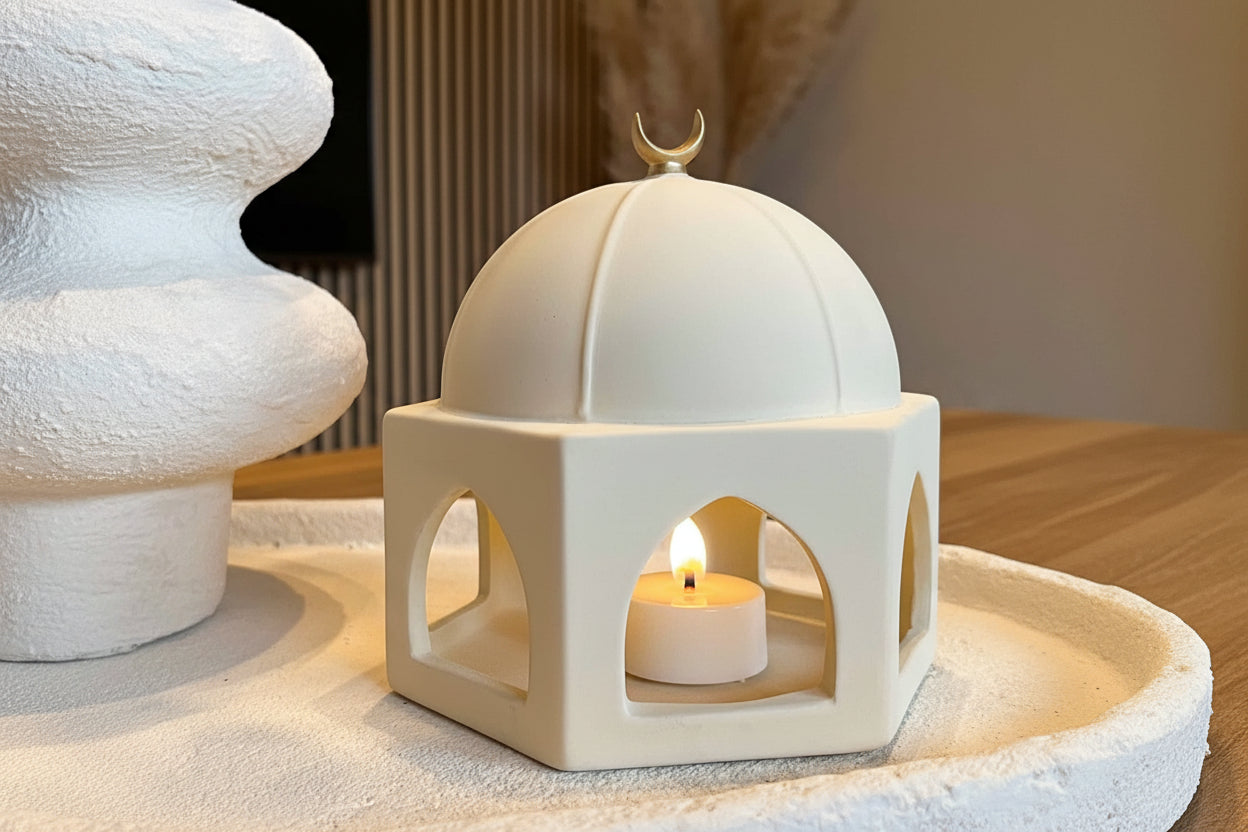 Quba Dome keramik lysestage – islamisk dekoration til Ramadan og Eid
Quba Dome ceramic candle holder – Islamic decoration for Ramadan and Eid