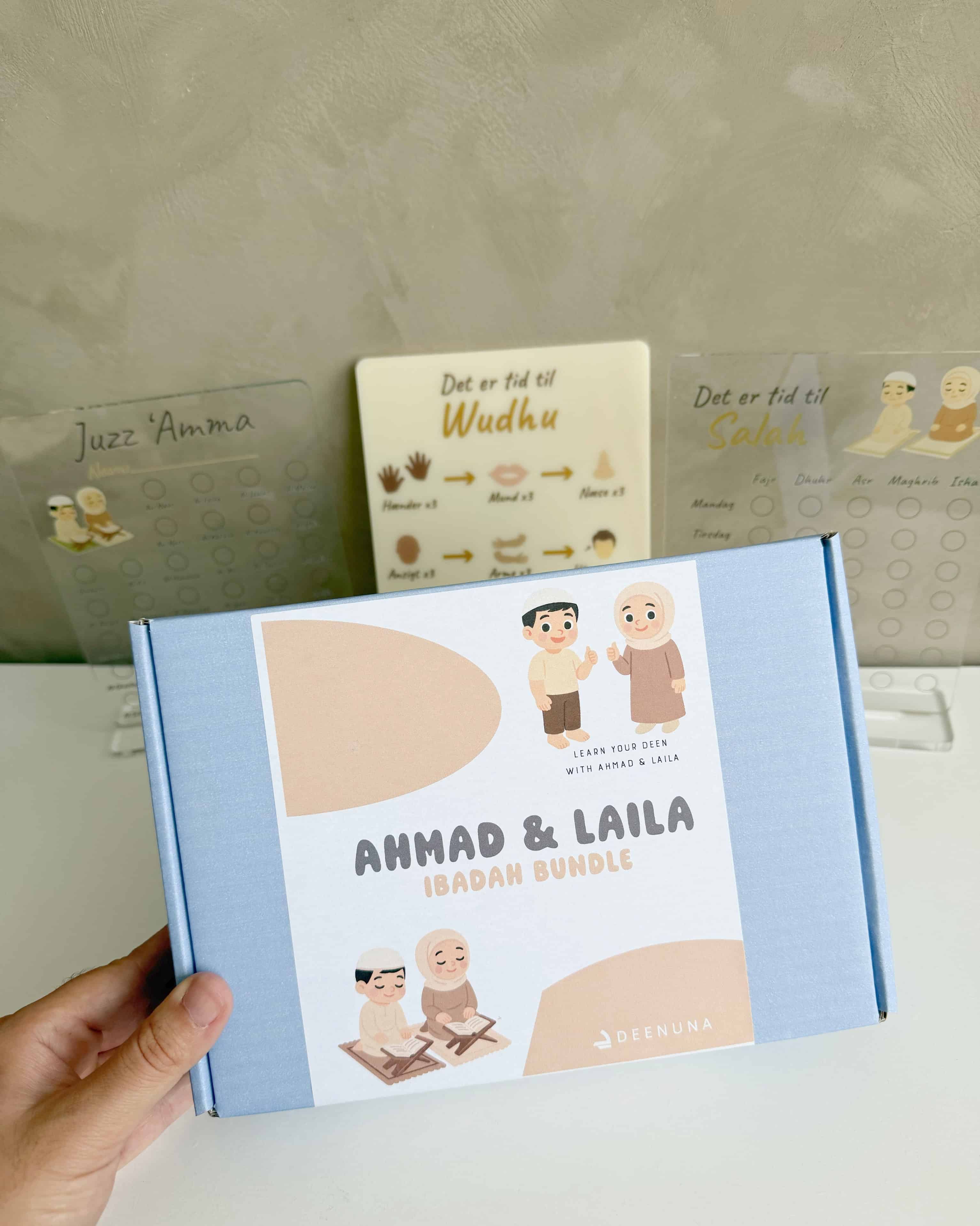 Ahmad & Laila Ibadah Bundle til børn med Salah Tracker, Hifdh Tracker og Wudhu Guide