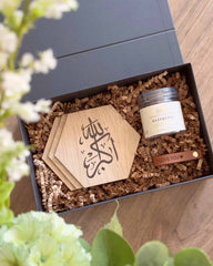 Eid gaveæske med dhikr rammer, lædernøglering og slik