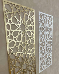 Detaljebillede af Makkah Mataaf Panel i guld og hvid med islamisk geometrisk mønster
