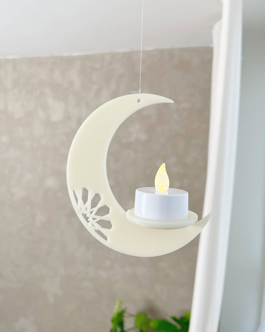 Moon Light i beige akryl med LED-lys som hængende måne dekoration